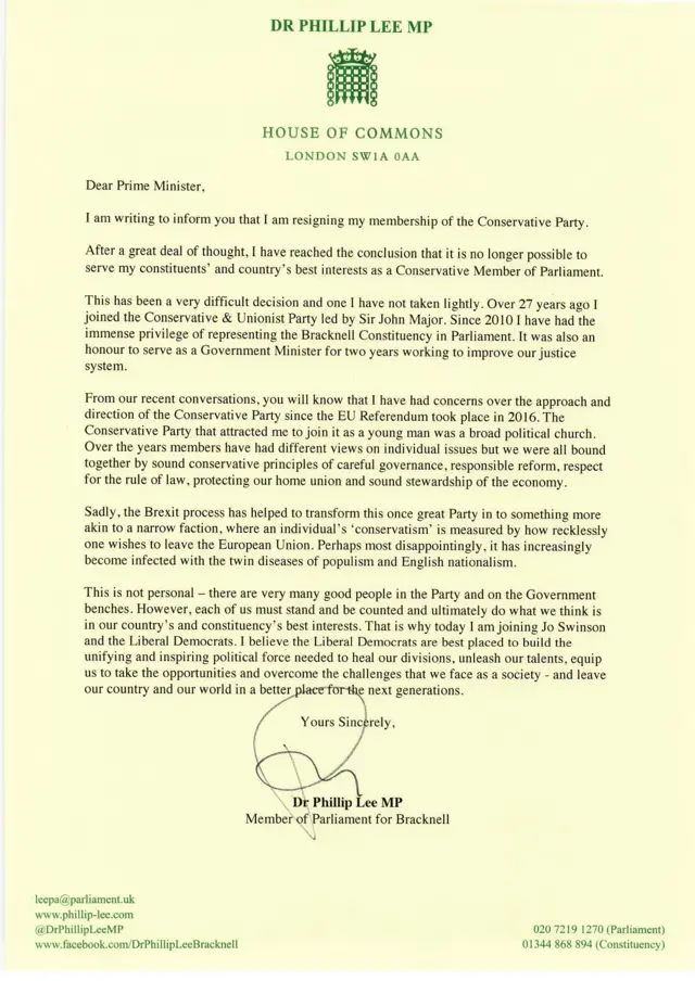 Phillip Lee's letter to the PM