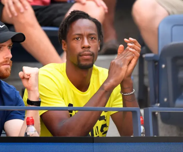 French tennis player Gael Monfils cheers on partner Elina Svitolina.