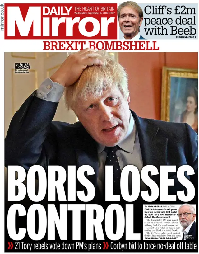 Front page of the Daily Mirror