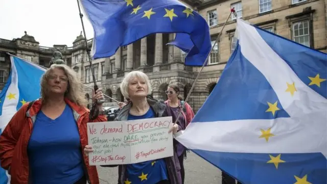 Pro-EU demonstrators outside the Court of Session in Edinburgh