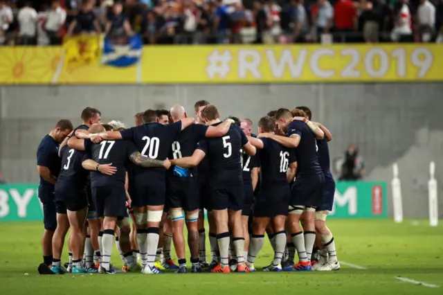 Scotland huddle after Samoa win