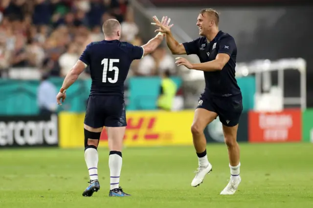 Stuart Hogg smashed over a 45m drop-goal to extend Scotland's lead to 20 points