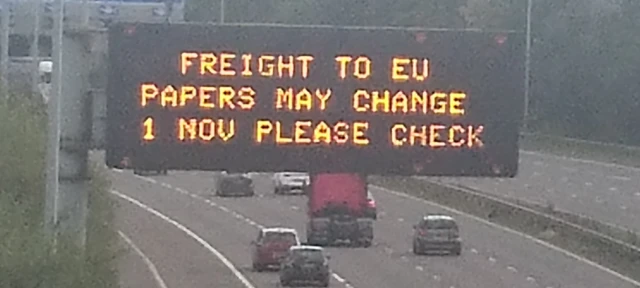 Brexit sign on motorway gantry