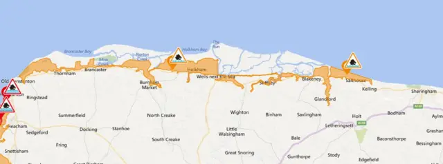 Flood warnings in north Norfolk