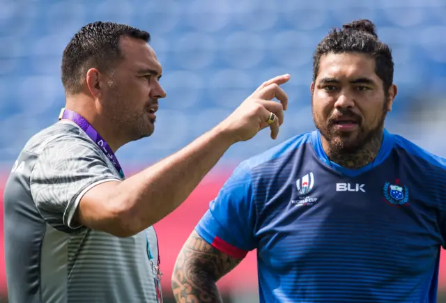 Samoa coach Steve Jackson and flanker Afa Amosa