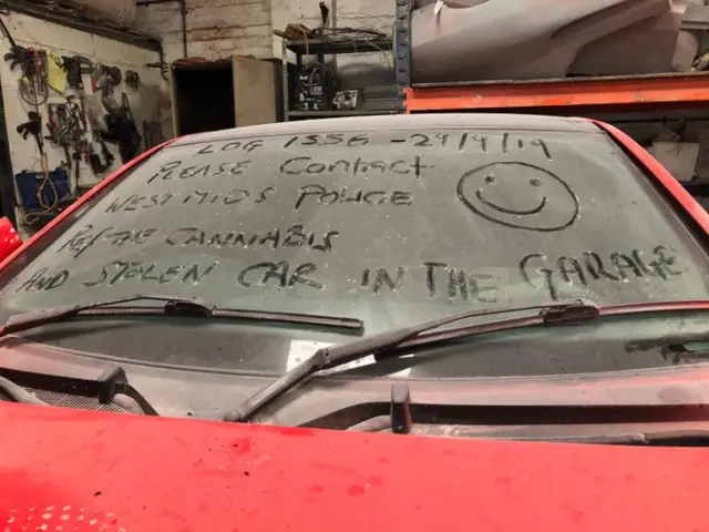 Close up of note on windscreen