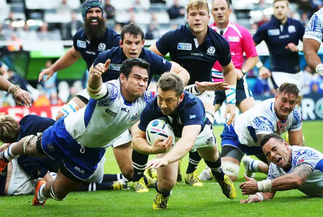 Greig Laidlaw's try clinched a thrilling 36-33 win over Samoa four years ago