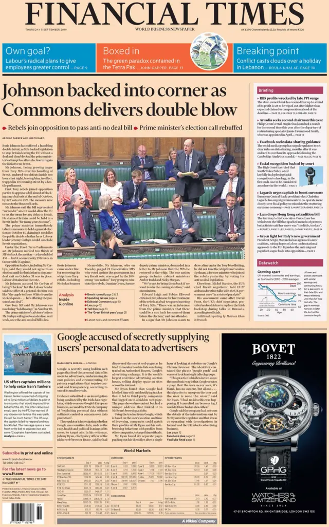 The front page of the Financial Times