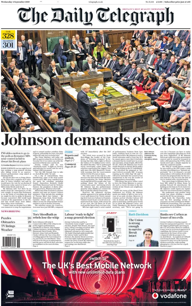 Front page of the Daily Telegraph