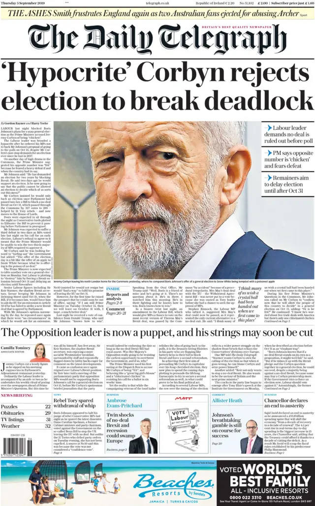 Front page of the Daily Telegraph