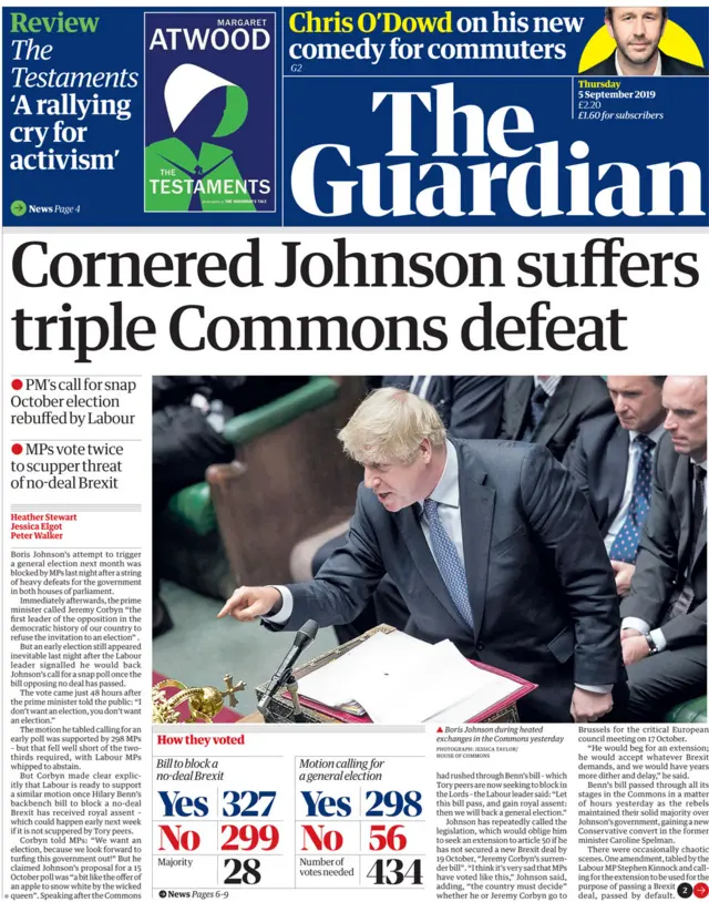 The front page of the Guardian