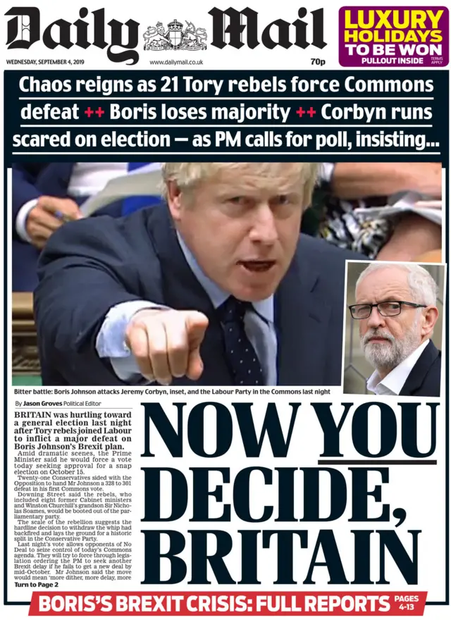 Front page of the Daily Mail