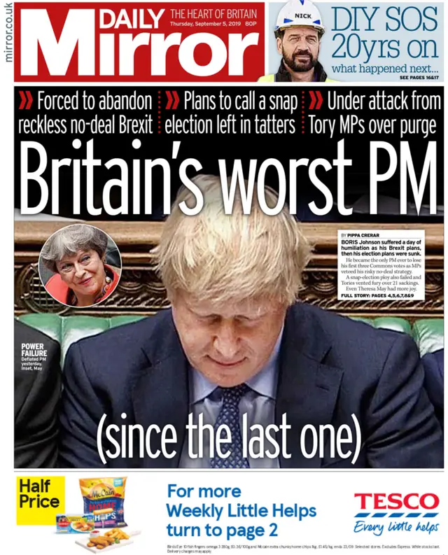 The front page of the Mirror