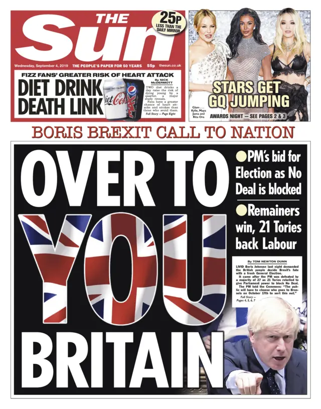 Front page of the Sun