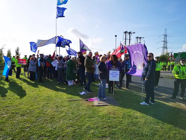 Pro-EU protesters in Wakefield for the visit of Boris Johnson