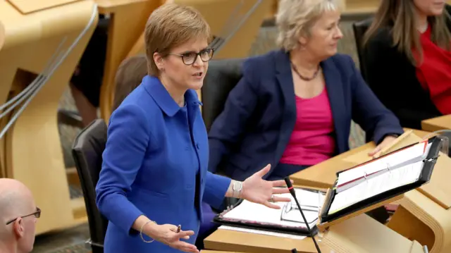 First Minister Nicola Sturgeon during First Minister"s Questions at the Scottish Parliament in Edinburgh