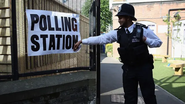 Policeman at a polling station