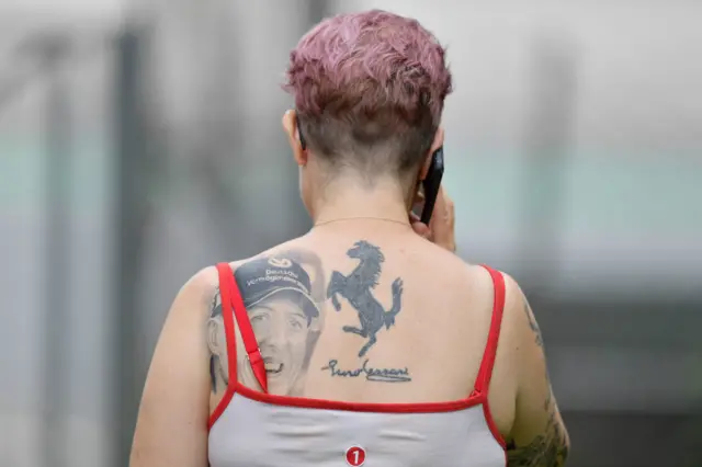 Michael Schumacher tattoo on the back of a Ferrari fan