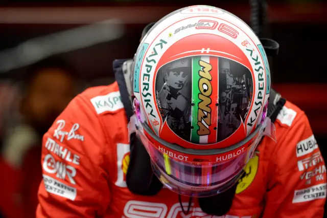 Charles Leclerc's helmet with Monza written in the top