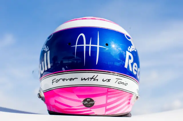 Pierre Gasly's helmet for the Italian GP with a dedication to Anthoine Hubert, who died following a crash in the Formula 2 race at Spa-Francorchamps in Belgium last weekend