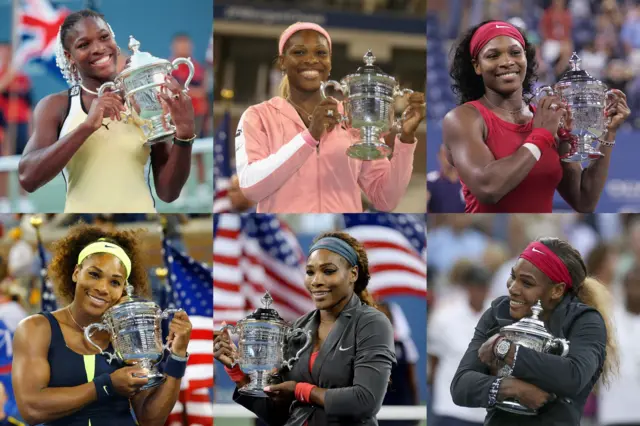 Serena Williams collage of US Open titles