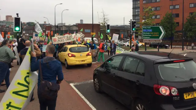 Cars at the protest