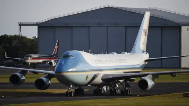 Air Force One seen at Prestwick Airport during the president's 2018 visit