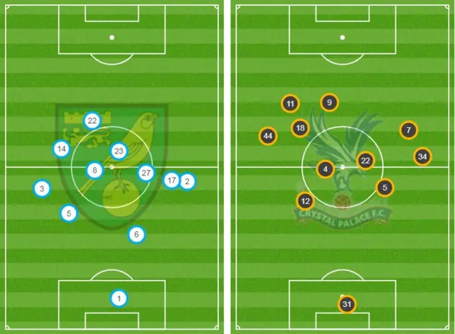 Average position of Norwich v Palace