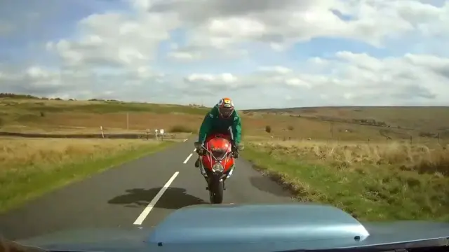 The rider just before impact