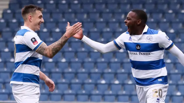 Jordan Hugill and Bright Osayi-Samuel celebrate a goal for QPR