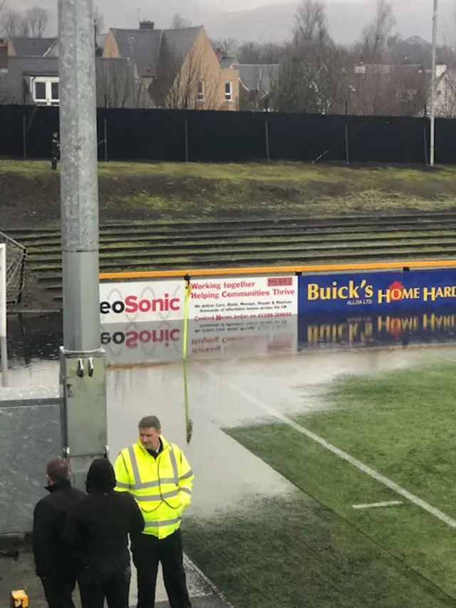 Alloa's Indodrill Stadium is flooded in one of the corners