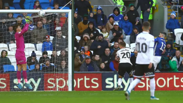 Paterson hits the bar with a header