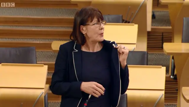 Labour MSP Mary Fee proudly brandishes her " carousel of the galloper" badge.