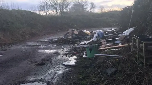 Fly-tipped waste near the hospital