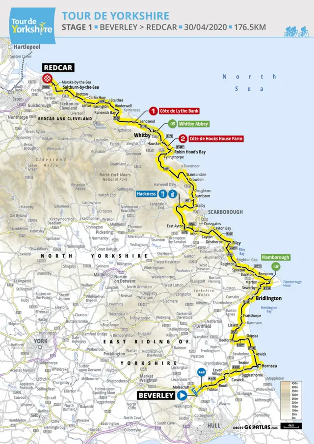 The route from Beverley to Redcar