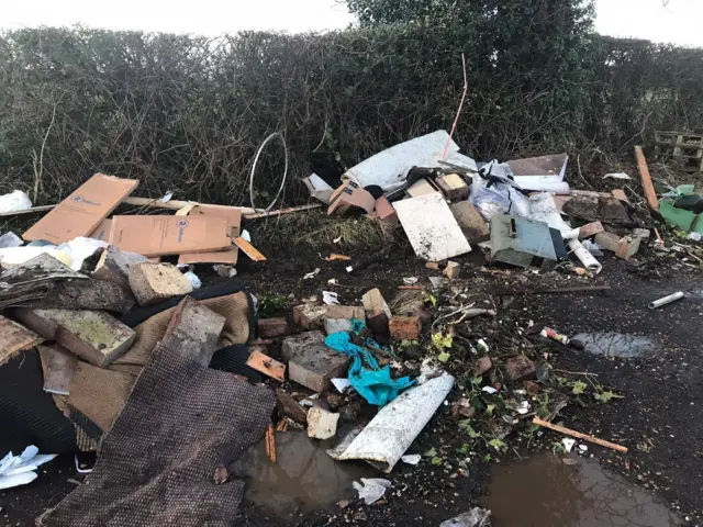 Fly-tipped waste at Leicestershire Wildlife Hospital