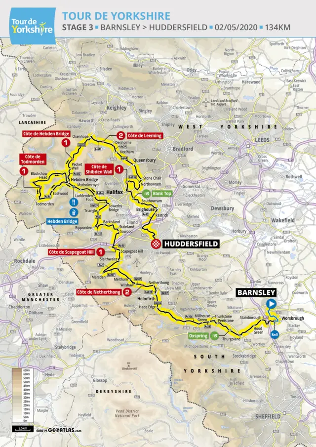 The Tour de Yorkshire map