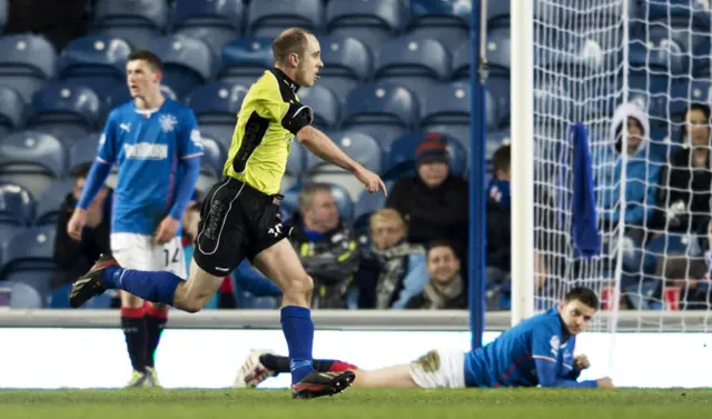 Stranraer's Jamie Longworth scores against Rangers