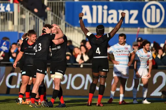 Saracens players celebrate