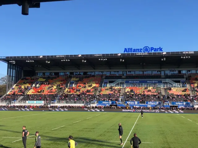 Allianz Park stand with the words discipline, honesty and work rate on it