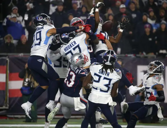 A Hail Mary pass causes a melee in the end zone