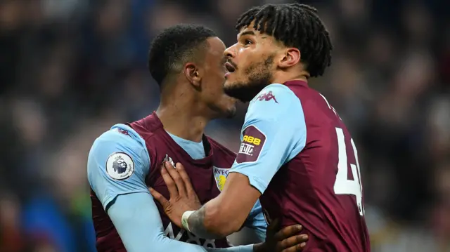 Tyrone Mings of Aston Villa celebrates after scoring their second goal