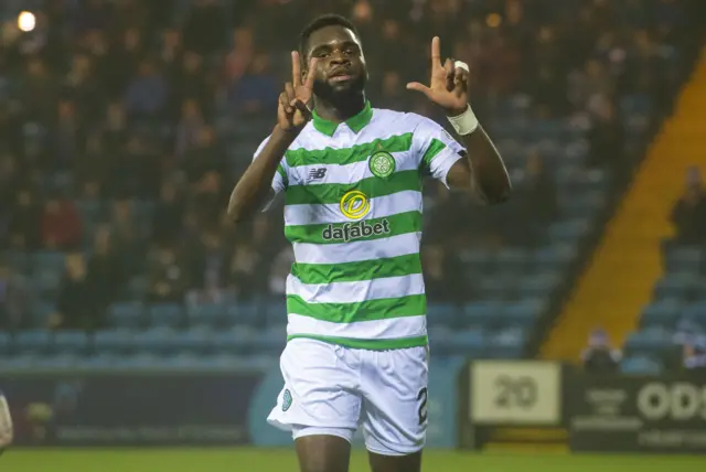 Odsonne Edouard celebrates scoring the opening goal at Rugby Park