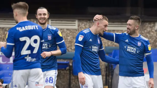 Ipswich celebrate their goal against Lincoln