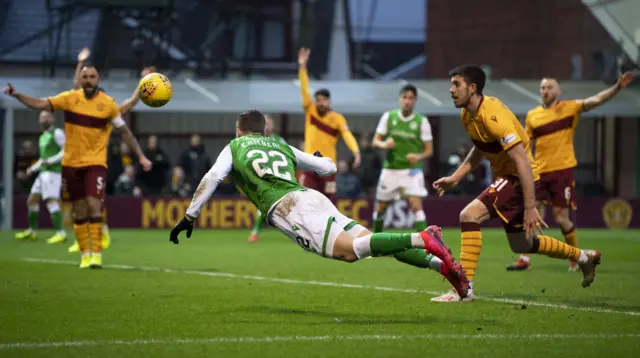 Florian Kamberi missed Hibs only real chance, heading against a post from close range