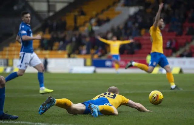 Kilmarnock were awarded a penalty when Burke was trippped by Callum Booth