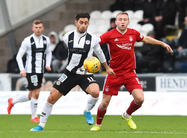 St Mirren’s Ilkay Durmus (left) and Aberdeen’s Dylan McGeouch