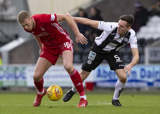 Aberdeen’s Sam Cosgrove and St Mirren’s Conor McCarthy