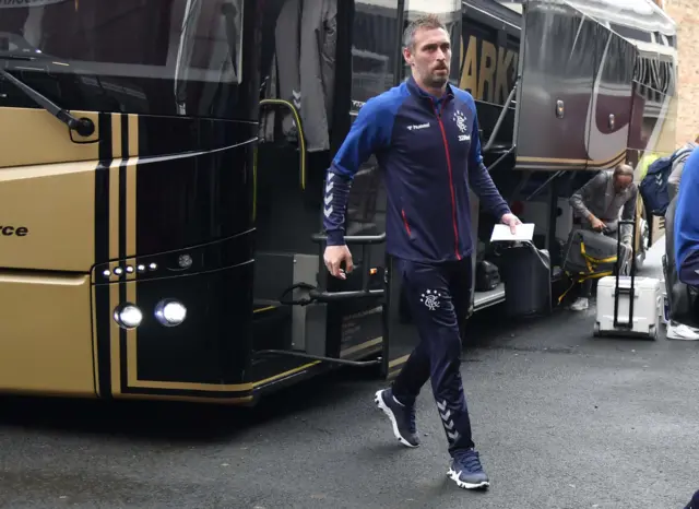 Rangers goalkeeper Allan McGregor arrives at Tynecastle