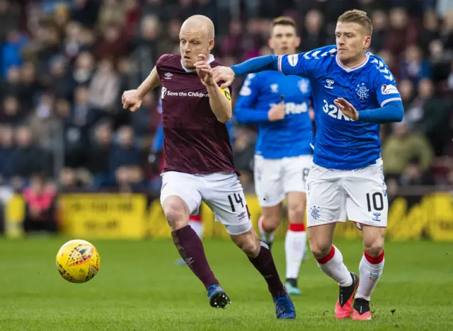 Hearts forward Steven Naismith and Rangers midfielder Steven Davis